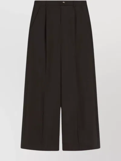 Sportmax Wide Leg Trousers In Natural Wool In Brown