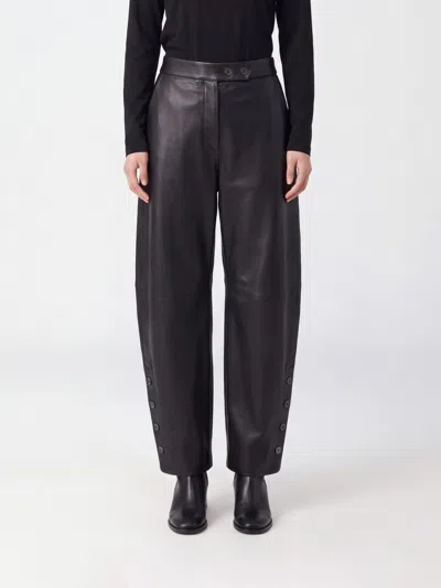 Sportmax Wide-leg Baggy Leather Trousers With Off-centre Closure In Black