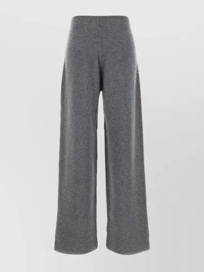 Sportmax Wide-leg Ribbed Trousers Elastic Waistband In Gray