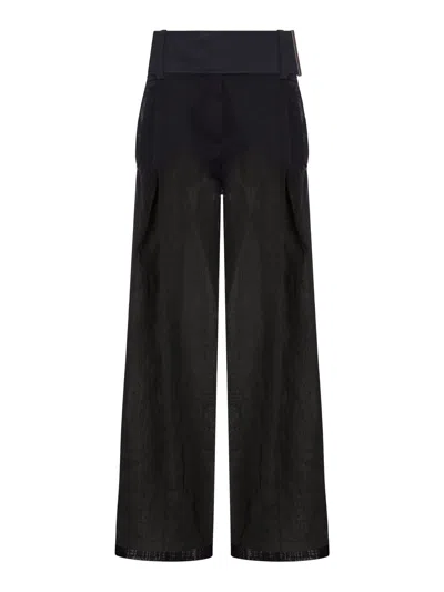 Sportmax Wide-leg Trousers In Organza Cotton Voile In Black