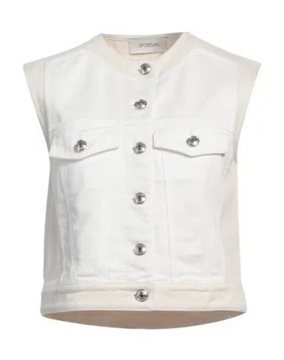 Sportmax Woman Denim Outerwear Ivory Size 8 Cotton In White