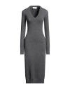 Sportmax Woman Midi Dress Grey Size L Wool, Cashmere, Polyamide, Elastane In Grey