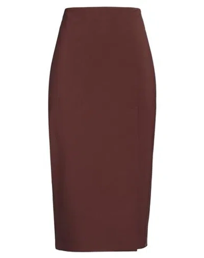Sportmax Woman Midi Skirt Brown Size 6 Polyester, Virgin Wool, Elastane