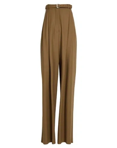 Sportmax Woman Pants Khaki Size 12 Virgin Wool, Elastane In Green