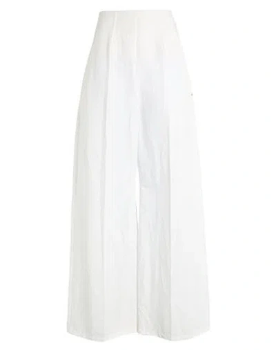 Sportmax Woman Pants White Size 8 Cotton, Linen