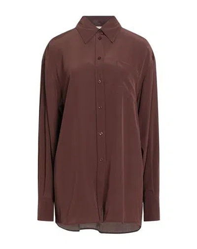 Sportmax Woman Shirt Chocolate Brown Size 6 Silk In Burgundy