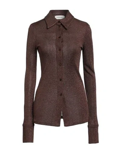 Sportmax Ulzio Metallic Ribbed-knit Shirt In Brown