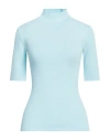 Sportmax Woman Turtleneck Sky Blue Size L Viscose, Polyester