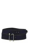 Sportmax Wide Denim Texture Belt With Silver Buckle In Blue