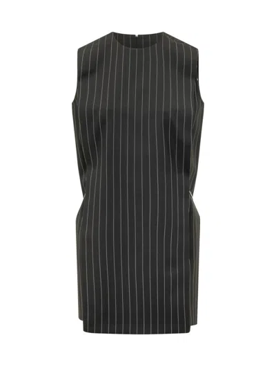 Sportmax Black Stripes Round Neck Mini Dress