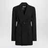 Sportmax Long Double-breasted Jacket With Belt In Black