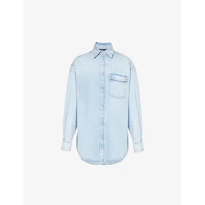 Sportmax Womens Midnightblue Targa Oversized-fit Denim Shirt