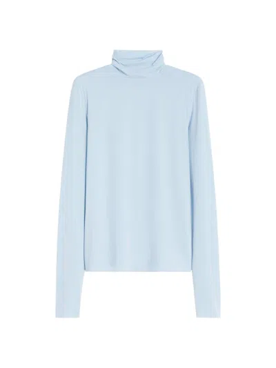 Sportmax Light Blue Jersey Knit Turtleneck Sweater In Multi