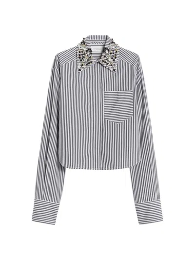 Sportmax Women's Striped Poplin Cropped Shirt In Gray