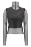 Sportmax Valdai Embellished Fishnet Crop Top In Black