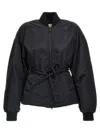Sportmax Zebu Hourglass Pufer Jacker Eco Leather Belt Coats Black In Black