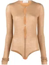 Sportmax Ribbed-knit Button-up Bodysuit In Beige