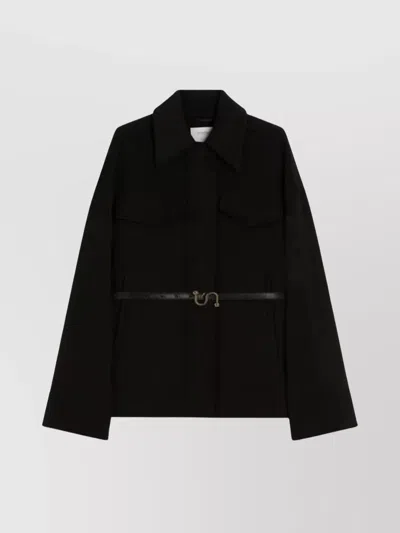 Sportmax Wool Caban Jacket Leather Belt In Black