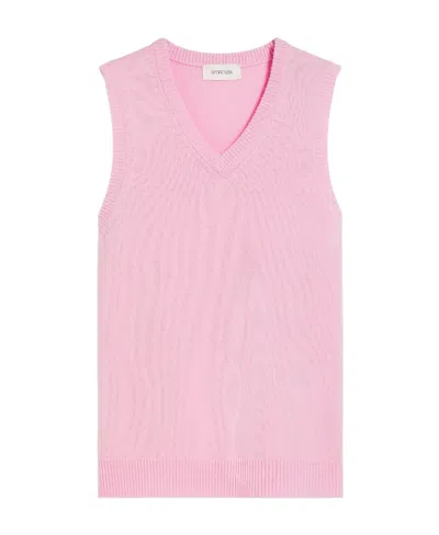 Sportmax V-neck Sleeveless Knitwear With Ribbed Trim In Pink