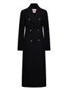 Sportmax Long Double-breasted Black Coat With Structured Shoulders And Belt Detail In Black