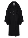 Sportmax Wool Coat With Belted Waist And Oversized Sleeves In Black