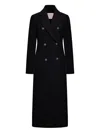 Sportmax Long Double-breasted Wool Coat Featuring Belt In Black
