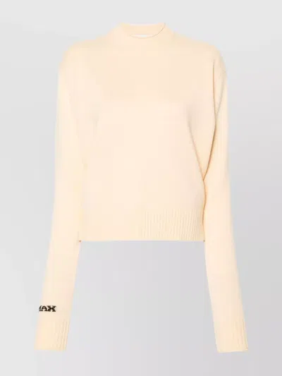 Sportmax Wool Crewneck Sweater With Embroidered Sleeve Detail In Yellow