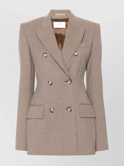 Sportmax Wool Houndstooth Single-breasted Jacket With Peak Lapels In Brown