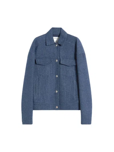Sportmax Flap-pocket Metal-button Wool Jacket In Blue