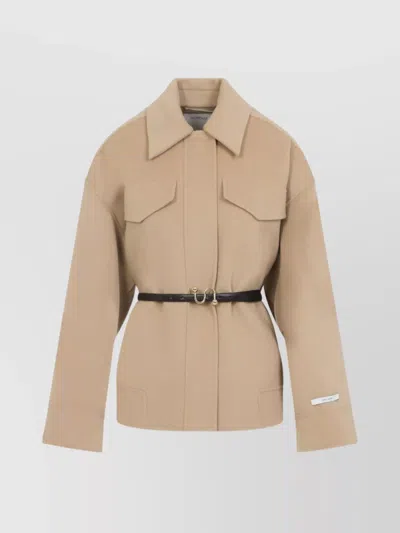 Sportmax Wool Jacket Belt Flap Pockets In Neutral