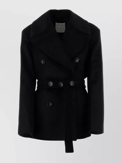 Sportmax Wool Orchis Coat Waist Belted Double-breasted Sleeves Lapels In Black