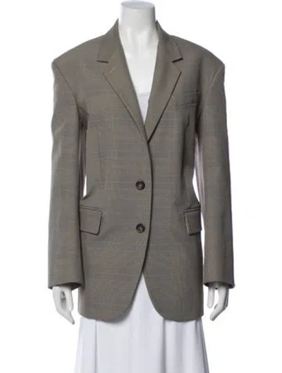 Pre-owned Sportmax Wool Plaid Print Blazer In Gray