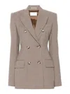 Sportmax Wool Houndstooth Single-breasted Jacket With Peak Lapels In Beis