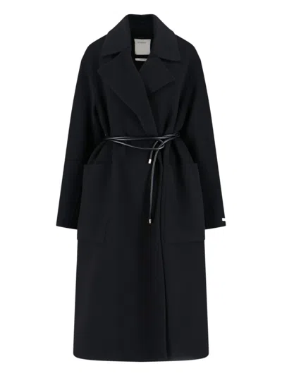 Sportmax Wool Wrap Coat With Classic Lapel In Blue