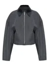 Sportmax Cropped Virgin Wool Jacket With Contrast Collar In Gray