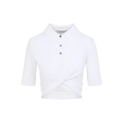 SPORTMAX SPORTMAX WRAP-DESIGN WHITE T-SHIRT WITH POLO COLLAR AND BUTTON DETAILS