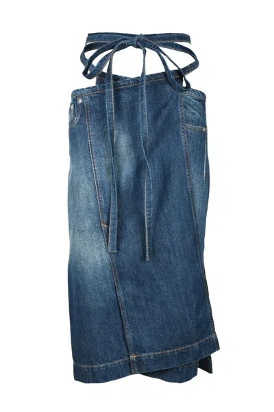 Sportmax Wrap-around Blue Denim Midi Skirt In Multi