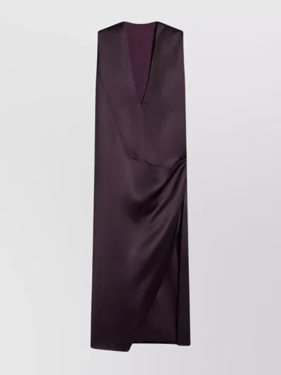 Sportmax Wraparound Satin Dress Side Slit In Purple
