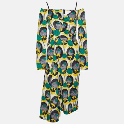 Sportmax Yellow Floral Print Faille Asymmetric Midi Dress In Multi