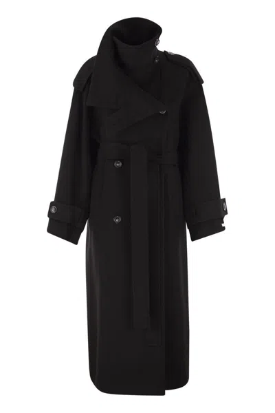 Sportmax Yole - Double Trench Coat In Pure Wool In Black