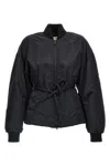 Sportmax Zebu Hourglass Pufer Jacker Eco Leather Belt Coats Black In Black