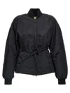 Sportmax Zebu Hourglass Pufer Jacker Eco Leather Belt Coats Black In Black