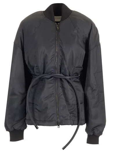 Sportmax Zebu Hourglass Pufer Jacker Eco Leather Belt Coats Black