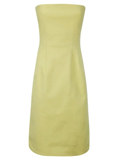 Sportmax Zip Detailed Strapless Dress In Yellow