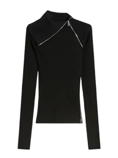 Sportmax Zip-up Turtleneck Sweater In Black
