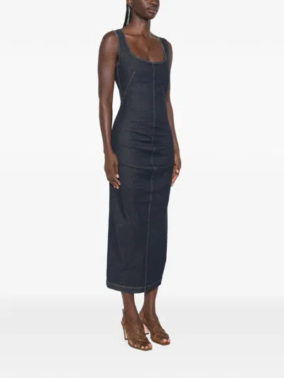 Sportmax Denim Sleeveless Square Neck Dress In Blue