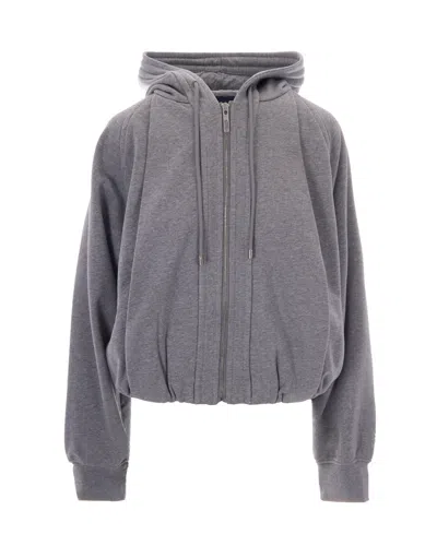 Sportmax Zip-front Cropped Hoodie Sweatshirt In Gray
