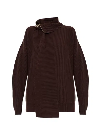 Sportmax Zip-neck Ribbed-knit Sweater In Burgundy