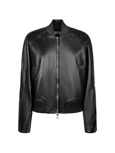 Sportmax Zip-up Leather Jacket In Black