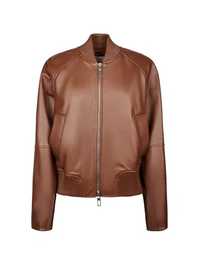 Sportmax Zip-up Leather Jacket In Brown